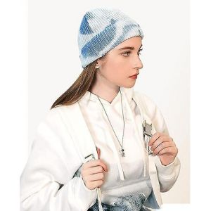 Tie-Dye Chapeau Bleu Hommes Femmes Chaud Hiver Tricot&eacute; Calotte Cr&acirc;nienne Sans Bord Color&eacute; Doux Couvre-Chef - Neuf