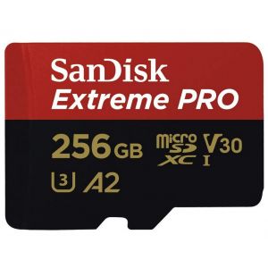 Carte Mémoire microSDXC SanDisk Extreme PRO 256 Go + Adaptateur SD avec Performances Applicatives A2 jusqu'à 170 Mo/s, Classe 10, U3 - Neuf