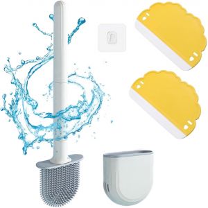 KAL-Bdhsunbf 3Pcs Brosse De Toilette, Brosse Wc Mural, Poignée En Plastique Antidérapante, Poils Flexibles, Brosse De Toilette En Silicone À Séchage Rapide, Pour Toilette De Salle De Bain - Neuf