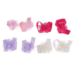 4 Paires De Diff&eacute;rentes Couleurs Bande De Pied Beau B&eacute;b&eacute; B&eacute;b&eacute; B&eacute;b&eacute; Filles Fleur Bande De Pied Cravates Pieds Nus Sandales Chaussures Accessoires Photo - Neuf