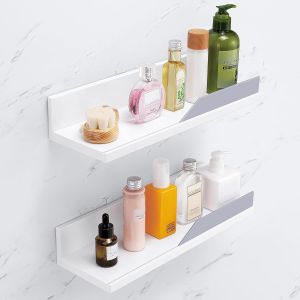 Etag&egrave;re de Douche Adh&eacute;sive Etag&egrave;re de Salle de Bain Blanc Tablette Murale sans Percage Porte Shampoing Douche Plastique Serviteur de Douche - Neuf