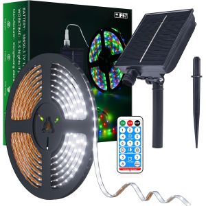 TZF-IP67 Bande LED Solaire 5M, Bande LED Blanc Froid 280 LED, Bandes LED Solaires, Lumières LED Blanc Froid pour Jardin Arbres Maison Noël Vacances Patio Fête Décoration - Neuf