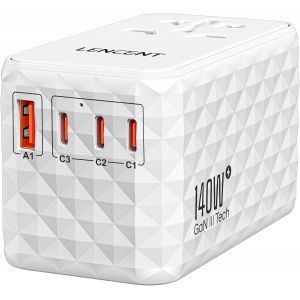 Adaptateur de Voyage Universel 65W avec 2 USB-A et 3 USB-C, Charge Rapide pour t&eacute;l&eacute;phone, Ordinateur Portable, Adaptateur de Prise de Voyage International pour UK, EU, AU, US, Noir - Neuf