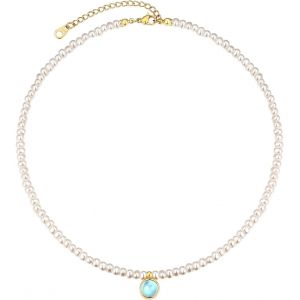 Tianyi-Collier Perle Baroque Femme Plaqu&eacute; Or Avec Pendentif Pierre De Naissance En Zircon Cubique, Collier Ras Du Cou Perle Artificielle 40+5cm - Neuf