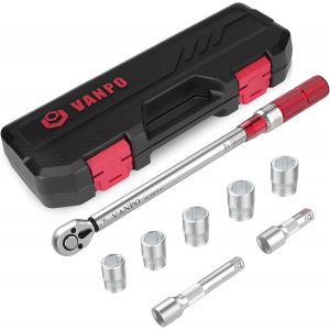 VornixorSarlshop1/2"" Cl&eacute; Dynamom&eacute;trique, Torsion 20-220 Nm, Pr&eacute;cision &plusmn; 3% Cliquet, 8 Pi&egrave;ces Kit D'entretien pour Autos Camion Motos avec 2 Extensions de 7,5 cm et 12,5 cm, 5 Douilles - Neuf