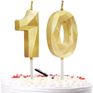 MEVRONISSHOP-Bougies d'anniversaire Chiffres, Bougie Anniversaire, 3D Bougie Num&eacute;ro 10, Bougie Anniversaire Chiffre Bougies dor&eacute;es pour g&acirc;teau, d&eacute;corations de g&acirc;teau pour f&ecirc;te d'anniversaire, mariage - Neuf