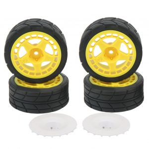 Lot de 4 pneus de roue RC 1/10 avec moyeu et aileron en plastique et caoutchouc pour voiture, pieces de mise a niveau, jaunes - Neuf