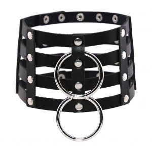 Collier Rond Classique Punk Gothique Dhxq06 En Cuir Avec Ceinture (Noir) - Neuf