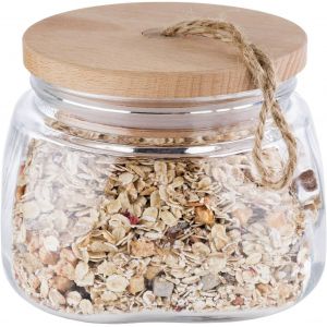 Pot De Stockage Woody-Récipient En Verre De Haute Qualité Avec Couvercle En Bois-Le Joint En Silicone Permet De Conserver Plus Longtemps L'arôme Du Contenu-1 Litre,Récipient De Stockage - Neuf