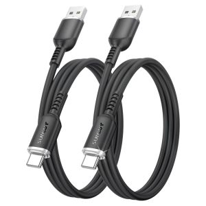 C&acirc;ble USB vers USB C, 2 pi&egrave;ces 1M C&acirc;ble USB C flexible en silicone, compatible Android Auto pour iPhone 16/15 Pro Max 16E, Galaxy S24, Redmi Note 13 4G,OPPO, Realme 5 Pro- Noir - Neuf