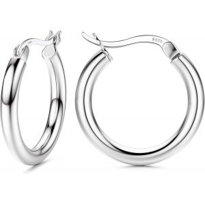 Kal-Boucles D'oreilles Créoles Argent Pour Femme Argent Hypoallergénique Sterling 925 Huggie Créoles Boucles D'oreilles 13/15/20/25/30/40/50mm - Neuf