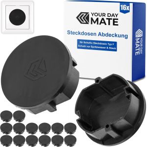 Cache-prise,16 pièces,noir,protection de prise contre la poussière,les éclaboussures,pour prise SchuKo type F,couvercle pour bloc multiprise,prises multiples,tambour de câble,cuisine - Neuf