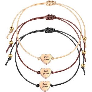3 Pi&egrave;ces Or Rose Bracelets D'amiti&eacute; Coeur Avec Gravure Best Friend Set Pour Les Femmes Filles,Bracelet D'amour Dames Tissu &Agrave; Serrer Cadeau Pour Maman Meilleure Amie Bff No&euml;l Anniversaire - Neuf
