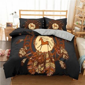 Housse De Couette Attrape-R&iquest;&ordm;ves Parure De Lit Boh&iquest;&ordm;me Dreamcatcher En Plumes Imprim&iquest;&iquest; Housse De Couette En Microfibre Et Taie D'oreiller Xcm Pi&iquest;&iquest;Ces (X Cm,Noir) - Neuf