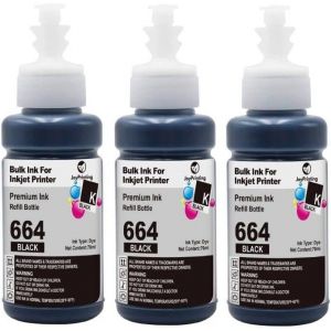 664 Encre Noir Compatible pour Epson T664 Bouteille d'encre pour ET-2500 ET-2550 ET-2600 ET-2650 ET-4500 ET-14000 L100 L110 L120 L130 L132 L200 L210 L220 L1300,3X 70mL - Neuf