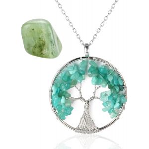 Kal-Women's Crystals And Healing Stones Necklace Gold/Platinum Plated Brass Wire Natural Moonstone/Pink Quartz/Amethyst Quartz/Carnelian/Jade Handmade Winding Tree Of Life Pendant Chain 50cm - Neuf