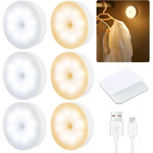 Kuwl-Veilleuse, Lot De 6 Lampe Led Automatique Rechargeable Par Usb, Lampe Detecteur De Mouvement Interieur, Led Sans Fil, Pour Couloir Cuisine, Éclairage D'escalier, Chambre D'enfant, Éclairage D'ar - Neuf