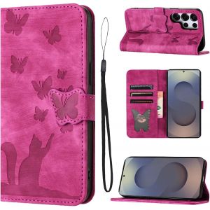 KAL-Housse Protection Pour Samsung Galaxy S25 Ultra 5G Pouces Mat&eacute;riau En Cuir Pu Coque S25 Ultra/Sm-S938B Avec Fentes Pour Cartes Housse S25 Ultra/Sm-S938B Rose - Neuf