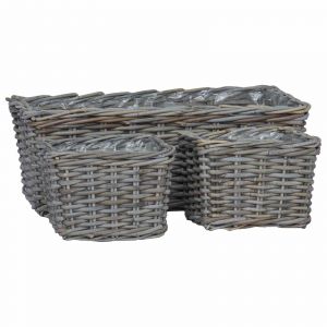 Vidaxl Panier De Plantation Avec Stockage 3 Pcs Gris Rattan Kubu - Neuf