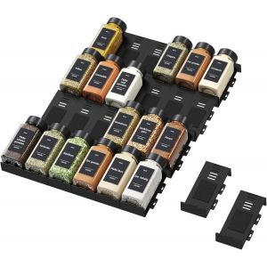 KALANKA-Rangement d'&Eacute;pices pour Cuisine, 24 Pi&egrave;ces Sans Bocaux, &Eacute;tag&egrave;re &agrave; Pot Epices de Tiroir Colocalisable et Antid&eacute;rapants, Organisateur R&eacute;glable de Stockage pour Salle &agrave; Manger, Noir - Neuf