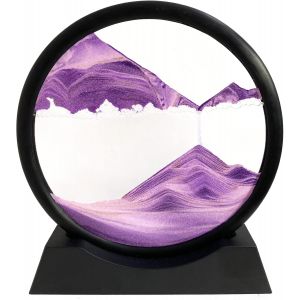 ERYI-Peinture De Sable Mobile - Cadre Sablier, Images De L'Art Du Sable En Mouvement, Sable Dynamique Dans Un Verre Rond, 3D Sable De Paysage Pour Le Bureau Maison Décoration¿Violet, 12 Pouces¿ - Neuf
