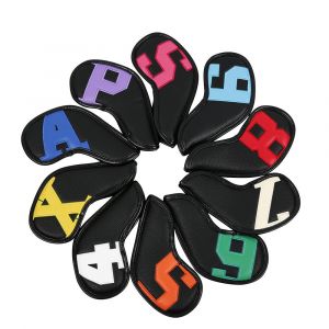 Lot De 10 Couvre-Têtes De Club De Golf En Fer 4-9, P, A, S, X Magictape, En Cuir Pu Noir, Avec Grands Chiffres Colorés - Neuf