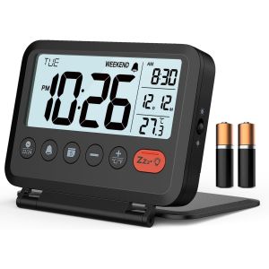 TIANYI-R&eacute;veil de Voyage - r&eacute;tro&eacute;clairage &agrave; 2 Niveaux, 2 volumes, 12/24h, Calendrier, temp&eacute;rature, Mode Week-End, r&eacute;p&eacute;tition, Couverture Pliable, Petite Horloge num&eacute;rique (Piles AAA incluses) - Neuf