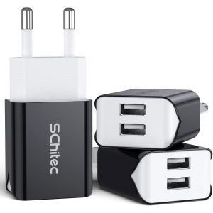 Chargeur Usb 5V / 2.1A Chargeur Secteur Usb 2 Ports Adaptateur Chargeur Mural Usb Universel Compatible Avec Iphone Xs/Xr, Huawei P20, Samsung Galaxy Note S9 Tablette Et Plus (Noir-3Pack - Neuf