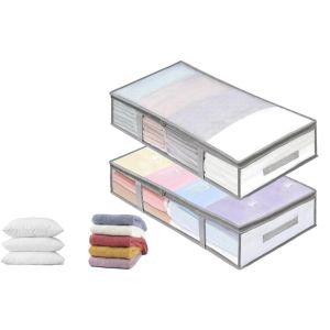 Lot de 2 sacs de rangement sous le lit avec poign&eacute;es pour v&ecirc;tements et couettes, r&eacute;sistants &agrave; l'humidit&eacute;, grande capacit&eacute;, PVC - Neuf