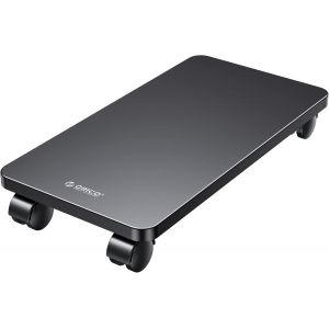 acdsgd-Support Pour Ordinateur Tour en Acier Avec 2 Roues de Blocage et 2 Roulettes Pivotantes, Support &agrave; Roulettes en Acier pour Ordinateur de Bureau Tour (Noir, 41 x 21,3 x 2 cm) - Neuf