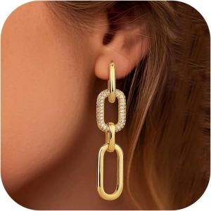 Kalanka-Boucles D'oreilles Femme Or Boucle D'oreille Creoles Plaqu&eacute;es Or 14 Carats Boucles D'oreilles Pendantes Fantaisie Boucles D'oreilles Cha&icirc;ne &Agrave; Maillons Boucles D'oreilles Creoles Or Femme - Neuf