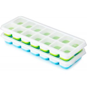 Pack De 2 Silicone Bacs À Glaçons Avec Couvercle, D'économiser De L'espace & Empilables, Lfgb Certifié & Bpa Libre, Dégagement Facile Carré Bacs À Glaçons - Neuf