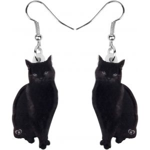 Kal-Boucles D'oreilles Pendantes Goutte En Acrylique Mignon Chat Noir Doux Chaton Bijoux Cadeaux Pour Les Femmes Animaux Amoureux D&eacute;corations - Neuf
