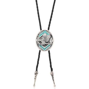 Trahoo-Bolo Tie Cravate Homme - Accessoire Cowboy Western En Cuir Pour Hommes Et Femmes, Collier Vintage Avec Pendentif, Idéal Pour Chemise, Costume Et Vêtements De Loisirs (Argent Ancien) - Neuf