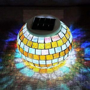 Lumi&egrave;re De Jardin En Mosa&iuml;que De Verre Changeant De Couleur Lampe Solaire &Eacute;tanche Lampe De Table Pour D&eacute;cor Int&eacute;rieur Ext&eacute;rieur - Neuf