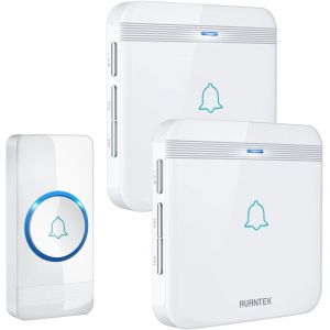 Sonnette sans Fil, Bouton de Sonnette, Carillon de Porte étanche IP55 avec 2 récepteurs enfichables, Flash LED, 5 Niveaux de Volume, 52 mélodies, portée de Fonctionnement de 400 m, Noir - Neuf