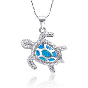 Pendentif Tortue De Mer Opale Bleue En Argent Sterling Bijoux Pour Femmes Cadeaux - Neuf