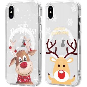 SJZG-2 Pi&egrave;ces No&euml;l Coque Magn&eacute;tique Pour Iphone Xs Max 6,5'', Etui En Motif Dessin Cadeau De No&euml;l Compatible Avec Magsafe, Housse Christmas Silicone Tpu Bumper Cover Pour Iphone Xs Max, Cerf 04 - Neuf