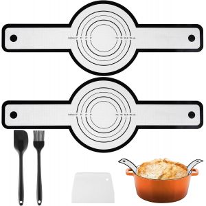 AYUHR-2 Pièces Sling en Silicone pour Pain et Dutch Oven, Tapis de Cuisson Réutilisables Antiadhésifs avec Raclette à Pâte, Spatule Silicone & Pinceau Cuisson pour Cuire le Pain - Neuf