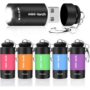 Eryi-Lot De 6 Lampes De Poche Led Pour Enfants, Mini Lampes De Poche Colorées, Rechargeables Par Usb, Avec Trousseau De Clés, Lampe À Main Pour Anniversaire D'enfant, Camping, Extérieur, Randonnée - Neuf