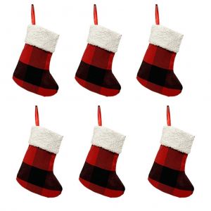 Hjlian Lot De 6 Sacs Cadeaux Pour Chaussettes De Noel, Decorations De Noel Rouges Et Noires, Pochettes A Bonbons A Suspendre Pour Sapin De Noel, Chambre Et Salle De Classe - Neuf