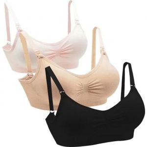 Soutien Gorge Sans Armature Allaitement,Noir+Ecru+Rose Clair,L - Neuf