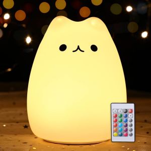 Veilleuse Enfant Veilleuse Lapin&iquest;7 Couleurs Portable Lampe Lapin&iquest;Veilleuses Bebe Minuterie 1/3 Heure,&iquest;Cadeaux Et Surprises Pour Gar&ccedil;ons Et Filles (Big Cat-Remote) - Neuf