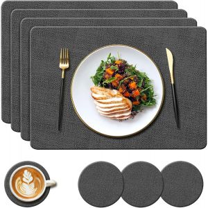 Sjzg-Sets De Table En Cuir Et Dessous De Verre Rond, R&eacute;sistants &Agrave; La Chaleur 100 &deg;C, Antid&eacute;rapant Et Lavable, Placemats Pour Cuisine, Assiette, Ext&eacute;rieur,U200bU200b Dining Room, 43x30cm, (Noir, Lot - Neuf