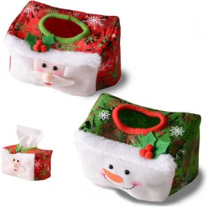 No&euml;l en Tissu Couvercle de la Bo&icirc;te,2 Morceaux de Tissu de la Bo&icirc;te de D&eacute;coration de No&euml;l de Bureau Atmosph&egrave;re Agencement de Bureau de la Cuisine Toilette de No&euml;l de la Bo&icirc;te de Tissus D&eacute;corations B - Neuf