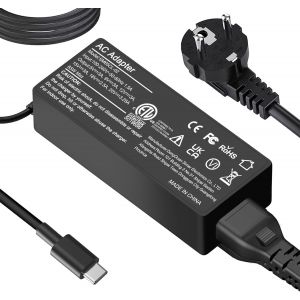 KALANKA-Chargeur Rapide USB C 65W Compatible avec Lenovo Thinkpad X1 Carbon,T14, T15, T480, T490, T580, T590, E480, E490,Chromebook C330, S330, 100e, 300e, 500e,Yoga 720,910,920 Portable Adaptateur - Neuf