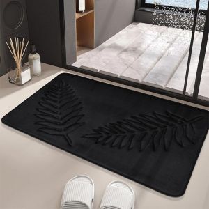 KAL-Tapis De Bain Artistique En Flanelle Douce En Flanelle Polaire Épaisse Pour Salle De Bain, Baignoire, Douche Absorbant Et À Séchage Rapide (Noir, 50 X 80 Cm) - Neuf