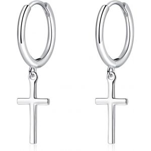 Kal-Créoles En Argent 925 Avec Pendentif, Boucles D'oreilles Pendantes En Argent Sterling 925 Avec Pendentif En Forme De C?Ur, Croix, Goutte D'eau, Dormeur, Cartilage, Boucles D'oreilles Créoles - Neuf