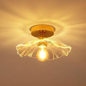 LIUX-Plafonnier En Verre Moderne,Creative Forme De Fleur Lampe De Plafond,E27 Salon Luminaire Plafonnier Doré Vintage En Verre Transparent Pour Chambre Salon Balcon Vestiaire Entrée,28Cm - Neuf