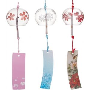 3pcs Carillons &Agrave; Vent Japonais Rose Cerise/Rouge/Bleu Verre Vent Cloches Pendentifs Faits &Agrave; La Main Pour Cadeau D'anniversaire Et D&eacute;cors Pour La Maison - Neuf